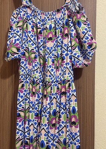 Renkli Bohem Uzun Pliseli Elbise - Görsel 2