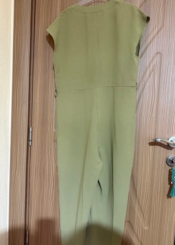 Kadın Keten V Yaka Haki Tulum - Görsel 3