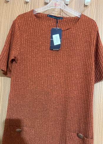 Kahverengi Örgü Midi Salaş Elbise - Görsel 2