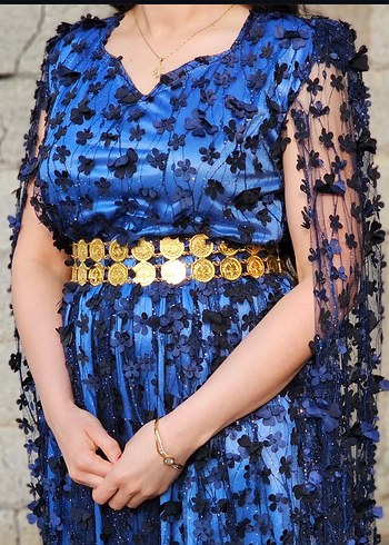 Parlak Mavi Bohem Drapeli Uzun Abiye yöresel - Görsel 3