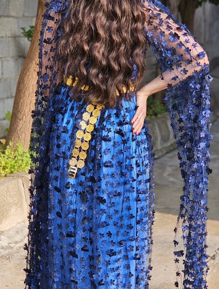 Parlak Mavi Bohem Drapeli Uzun Abiye yöresel - Görsel 4