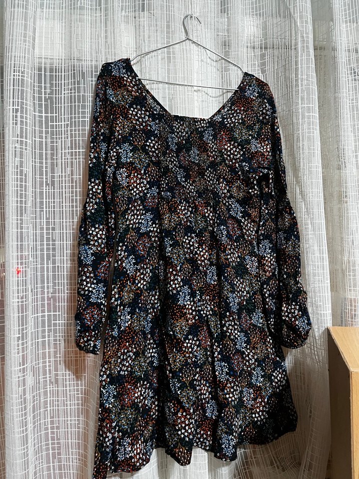 Bohem Çok Renkli V Yaka Uzun Kollu Elbise - Görsel 2