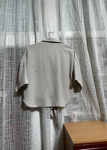 Nakışlı Kısa Kollu Keten Gömlek - Görsel 3