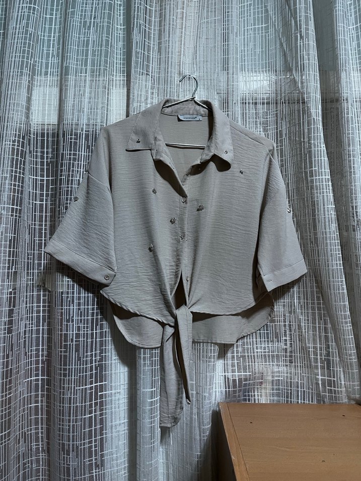 Nakışlı Kısa Kollu Keten Gömlek - Görsel 2