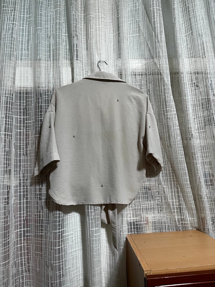 Nakışlı Kısa Kollu Keten Gömlek - Görsel 3