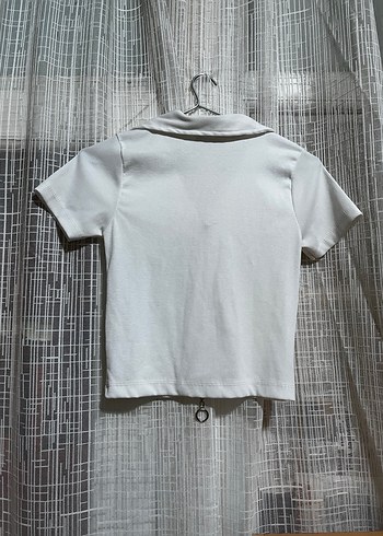 Fermuarlı Beyaz Kısa Kollu Kadın Bluz - Görsel 2