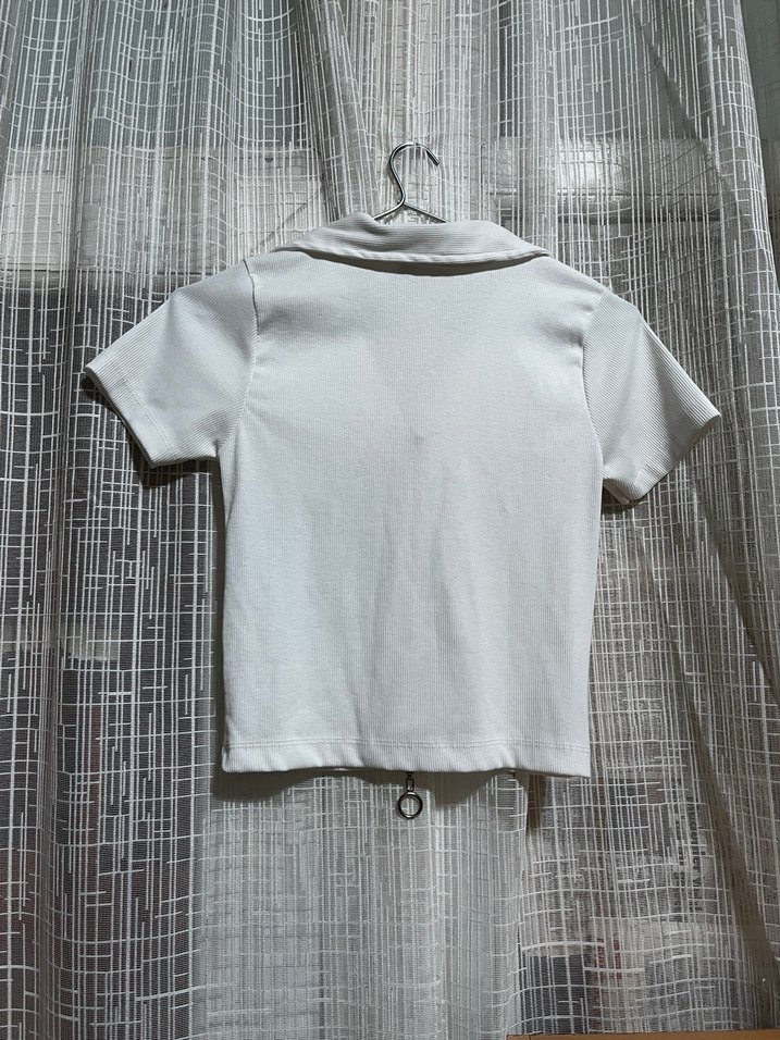 Fermuarlı Beyaz Kısa Kollu Kadın Bluz - Görsel 2
