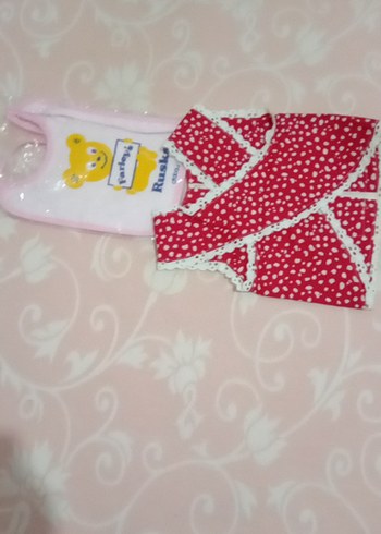 Renkli Baskılı Bebek Önlüğü - Kırmızı - Görsel 3