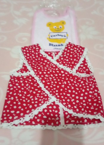 Renkli Baskılı Bebek Önlüğü - Kırmızı - Görsel 2