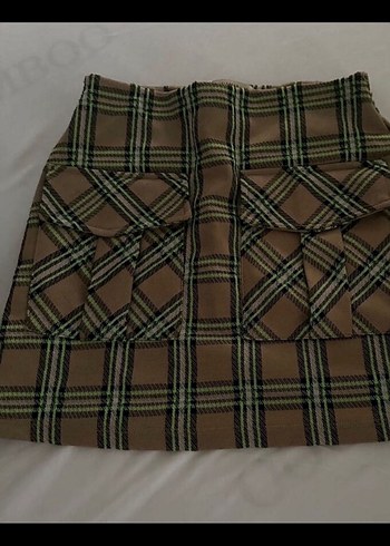 Kahverengi Pileli Ekose Mini Etek pull & bear