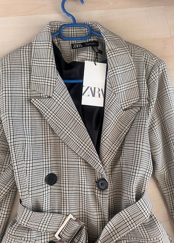 m Beden gri Renk Zara Ekose Desenli Gri Kadın Blazer Ceket