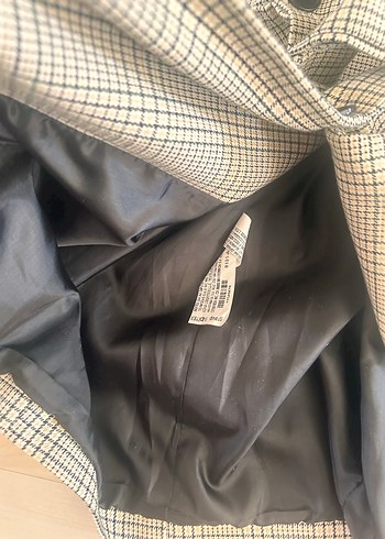 Zara Zara Ekose Desenli Gri Kadın Blazer Ceket