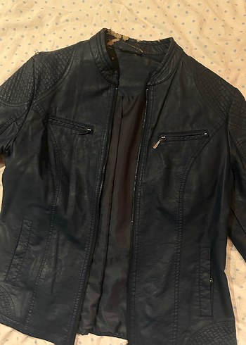 Kadın deri ceket 42 beden lacivert - Görsel 3