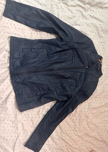 Kadın deri ceket 42 beden lacivert - Görsel 5