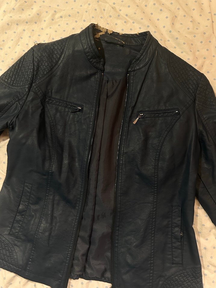 Kadın deri ceket 42 beden lacivert - Görsel 3