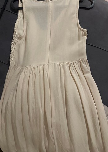 LC Waikiki Kolsuz V Yaka Bej Bohem Mini Elbise