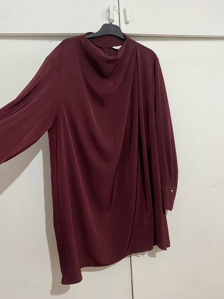 HM Bordo Uzun Kollu Salaş Tunik/elbise - Görsel 2