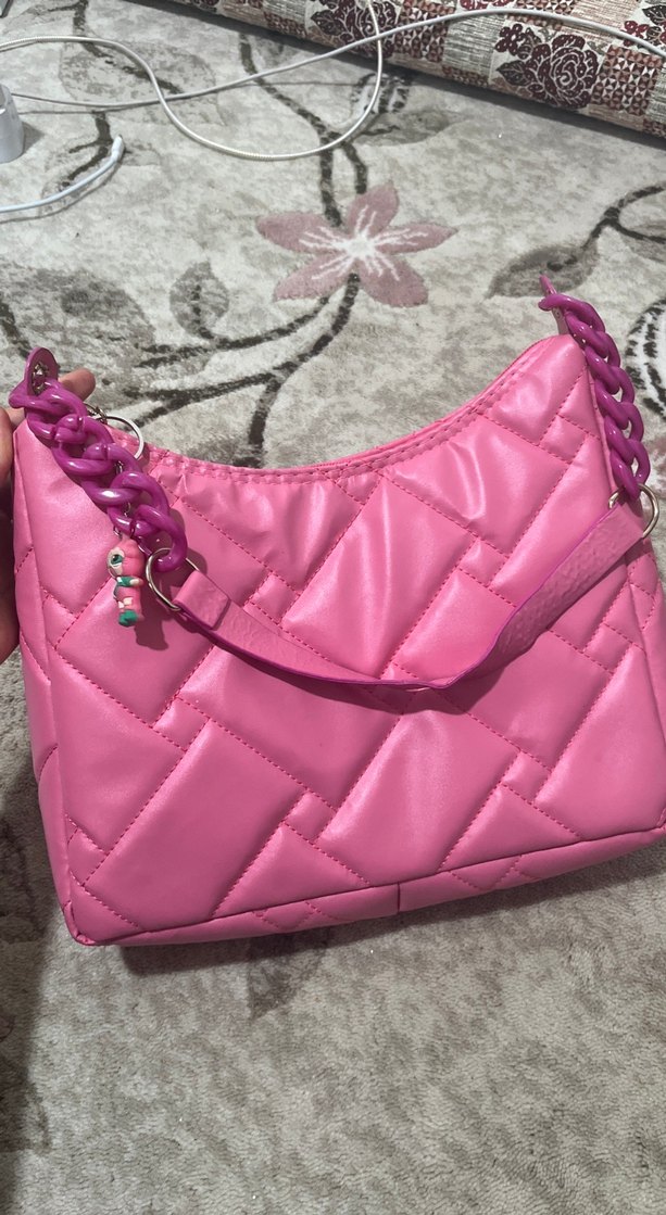 Pembe Kadın Suni Kumaş Fermuarlı Çanta az defolu görselde belirt - Görsel 2