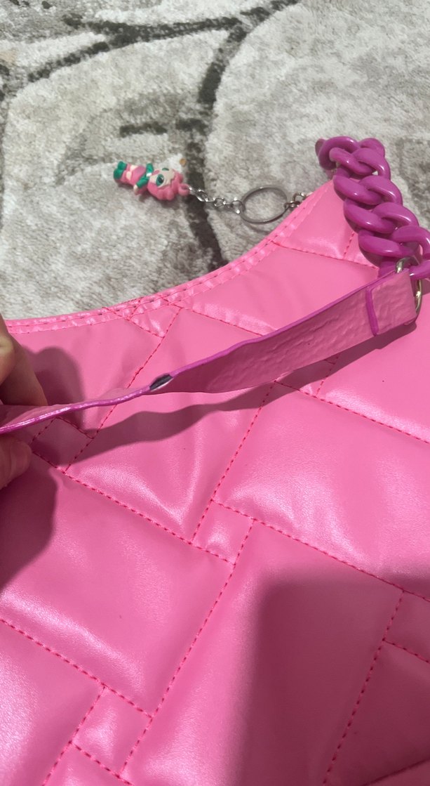 Pembe Kadın Suni Kumaş Fermuarlı Çanta az defolu görselde belirt - Görsel 4