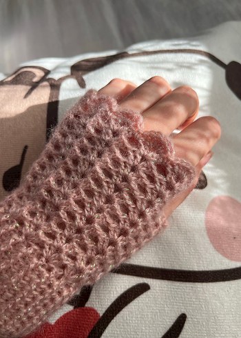 Dantel Detaylı Pembe Örgü Eldiven - Görsel 3