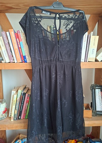 Dantel Detaylı Siyah Midi Goth Elbise - Görsel 3