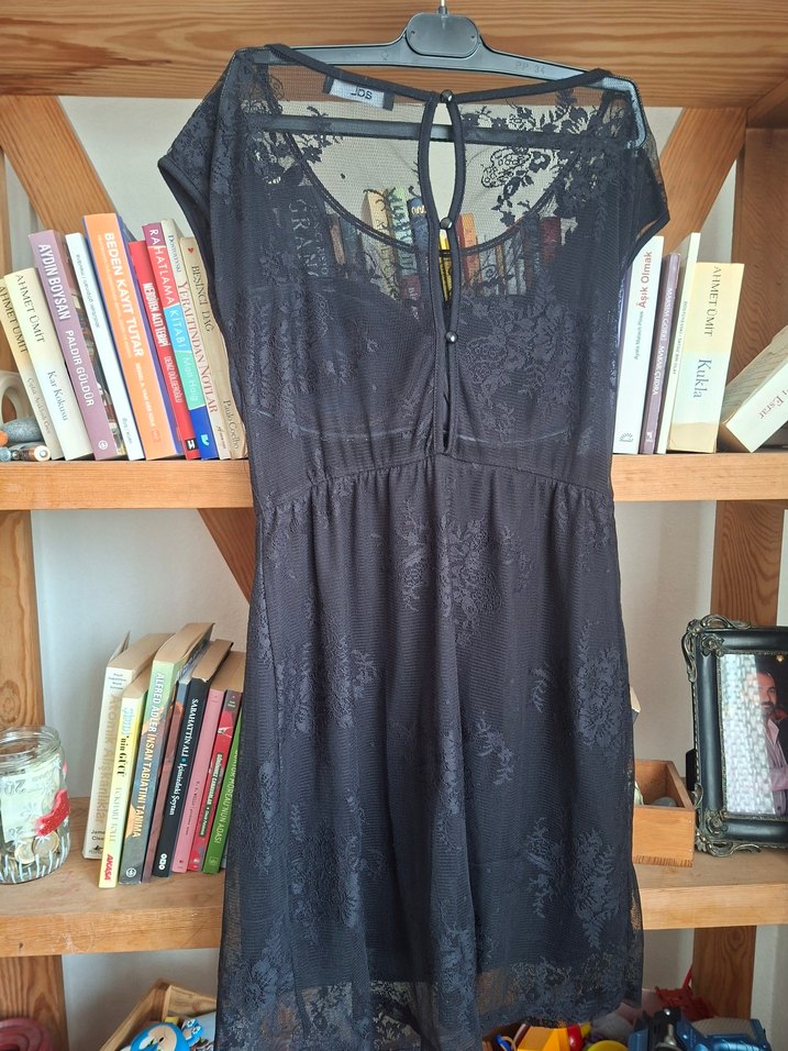 Dantel Detaylı Siyah Midi Goth Elbise - Görsel 3