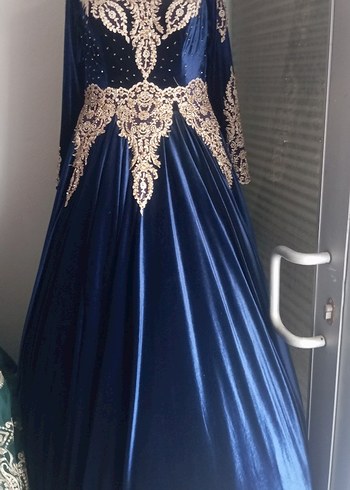 Lacivert Uzun Kol Drapeli Kadın Abiye - Görsel 2