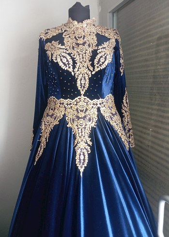 Lacivert Uzun Kol Drapeli Kadın Abiye - Görsel 3