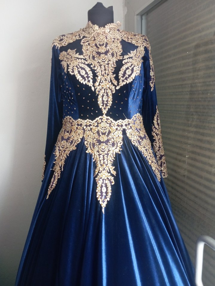 Lacivert Uzun Kol Drapeli Kadın Abiye - Görsel 3