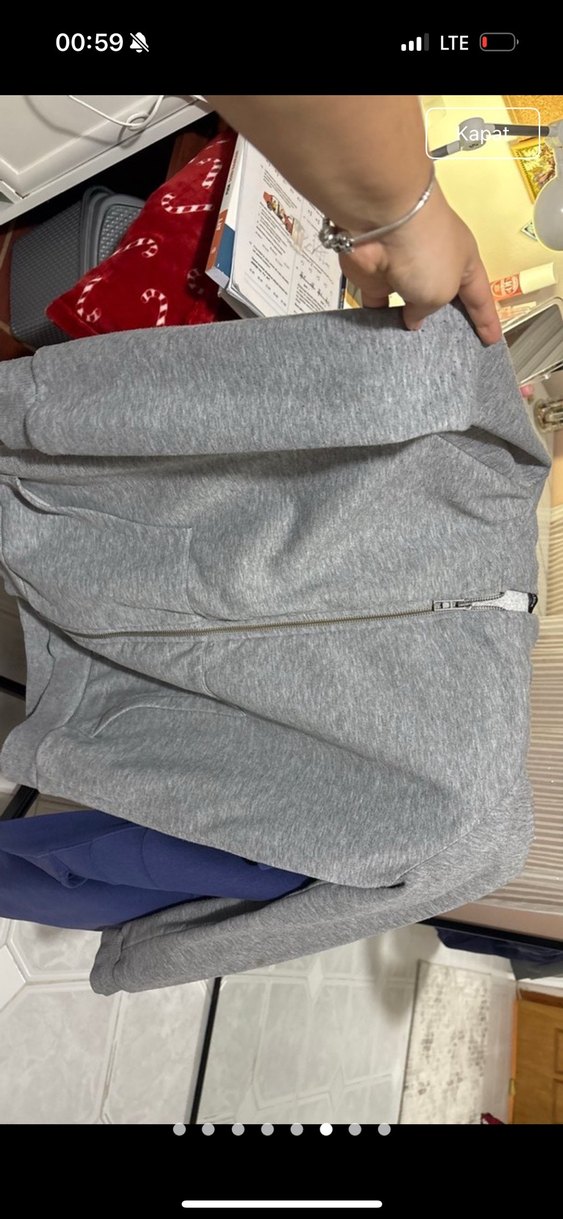 Gri Fermuarlı Kadın Sweatshirt - Görsel 2