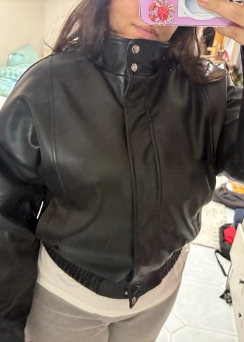 Düğmeli Siyah Deri Kadın Ceket - Görsel 4