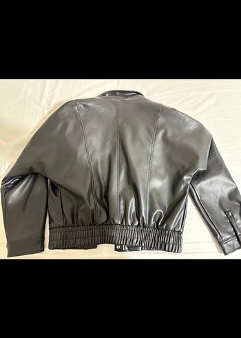 Düğmeli Siyah Deri Kadın Ceket - Görsel 6