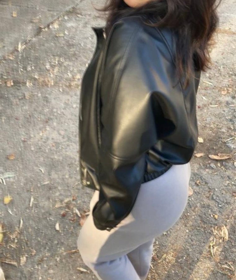 Düğmeli Siyah Deri Kadın Ceket - Görsel 2