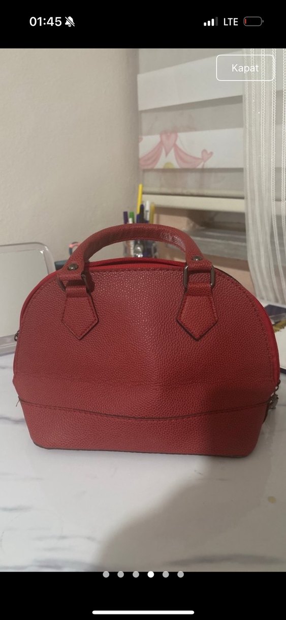 ZARA Kırmızı Deri Fermuarlı Kadın Çanta - Görsel 3