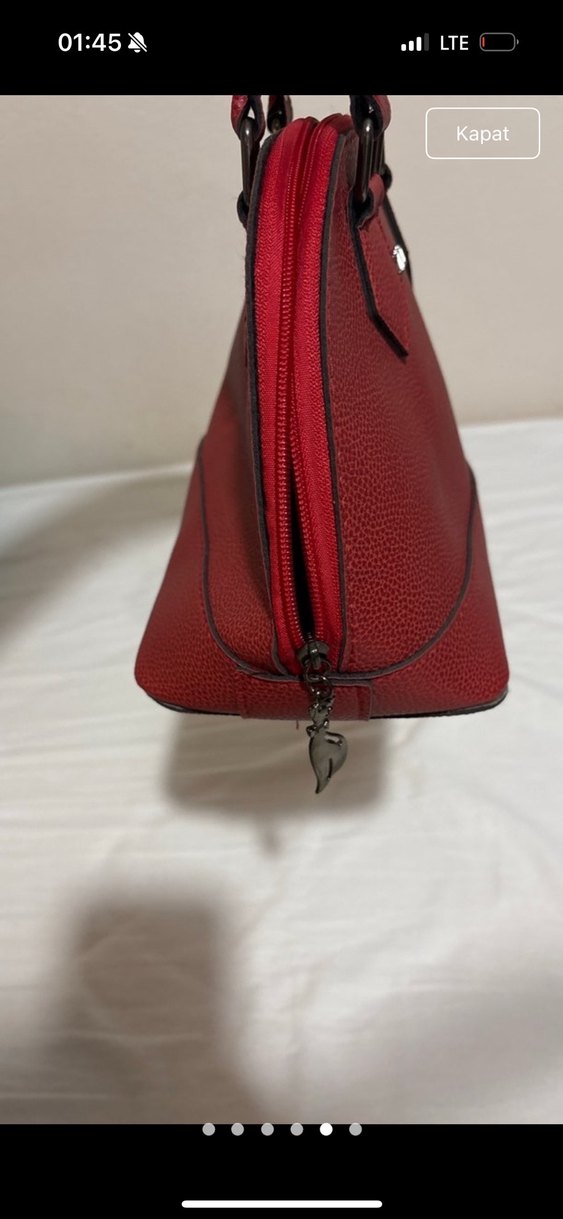 ZARA Kırmızı Deri Fermuarlı Kadın Çanta - Görsel 4