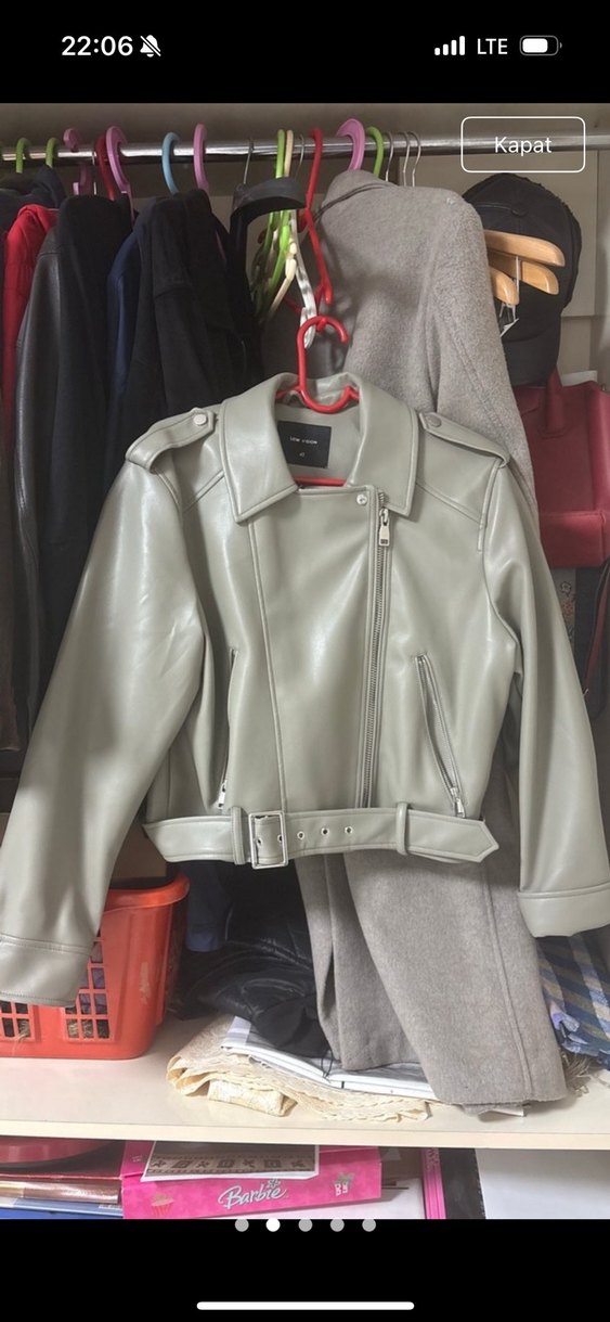 Gri Deri Kadın Ceket - Görsel 3