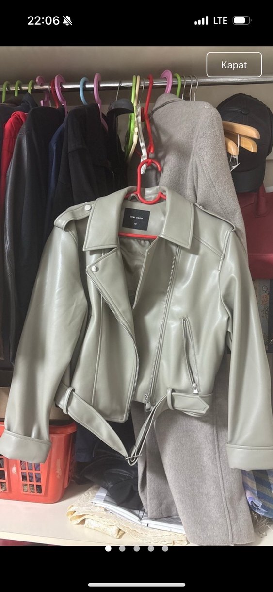 Gri Deri Kadın Ceket - Görsel 4