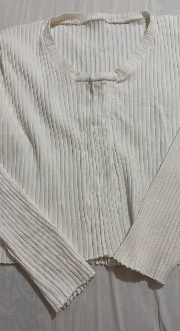 Düğmeli Beyaz Kadın Keten Kazak - Görsel 2