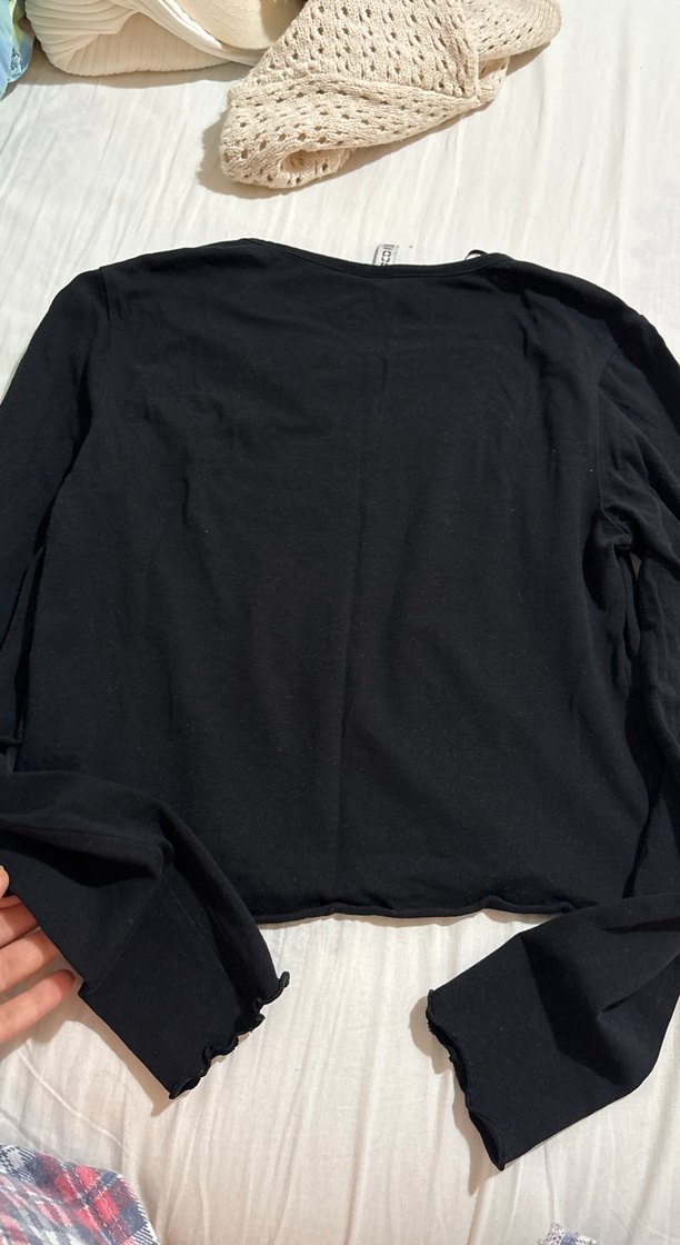 Siyah Crop Top Uzun Kollu Basic - Görsel 4