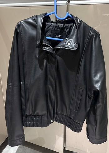 Colins Düğmeli Siyah Deri Kadın Ceket - Görsel 2