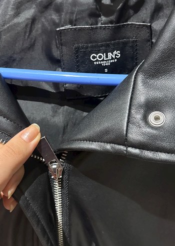 Colins Düğmeli Siyah Deri Kadın Ceket - Görsel 5