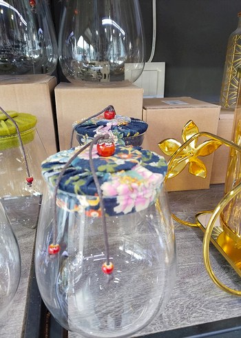 Renkli bez Kapaklı Cam kavanoz renk ev litre seçiniz - Görsel 3