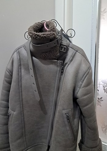 Gri  Kadın Süet Kürk Detaylı Ceket - Görsel 2