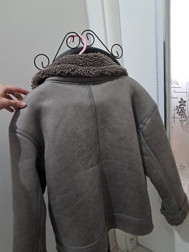 Gri  Kadın Süet Kürk Detaylı Ceket - Görsel 5