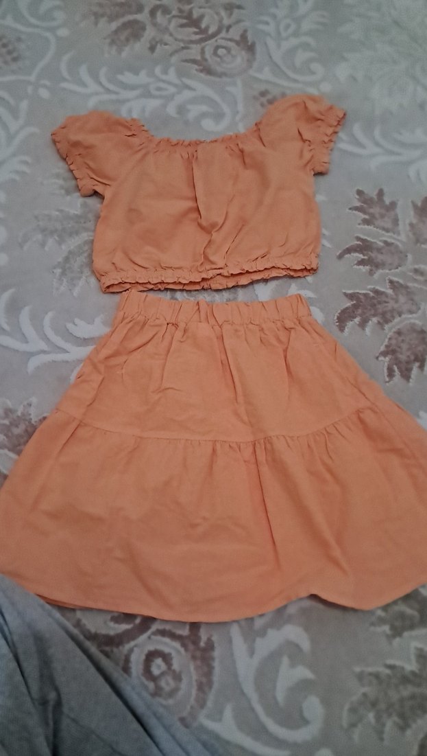 Kız Çocuk Bej Keten Düğmeli Bohem Elbise - Görsel 3