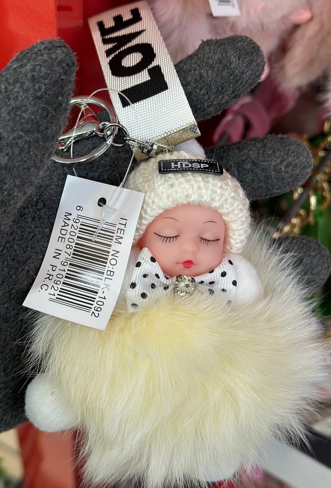 Pembe Kürklü Peluş Anahtarlık Charm - Görsel 2