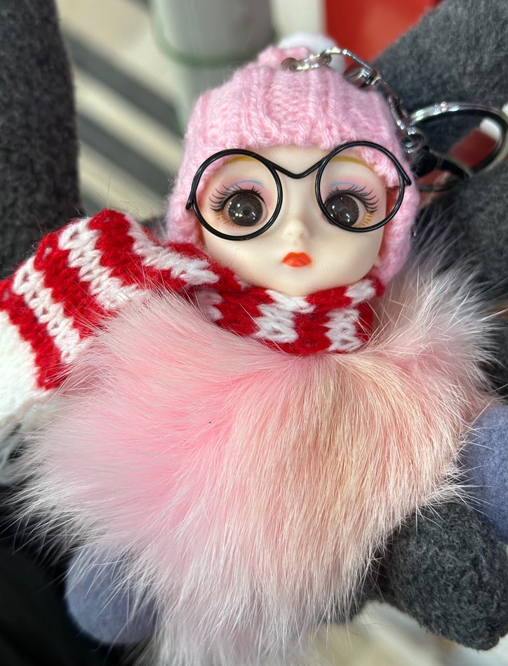 Pembe Kürklü Peluş Anahtarlık Charm - Görsel 3