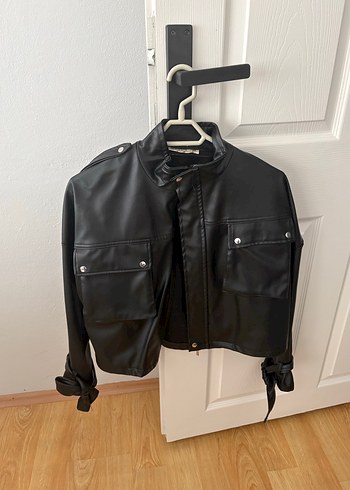 Kadın Siyah Deri Biker Ceket - Görsel 2