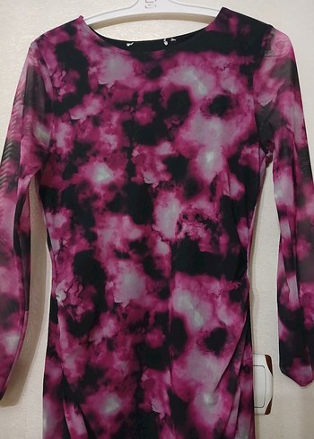 Mor Batik Desenli Uzun Kollu Kadın Elbise - Görsel 7