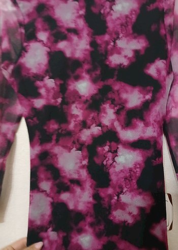 Mor Batik Desenli Uzun Kollu Kadın Elbise - Görsel 5